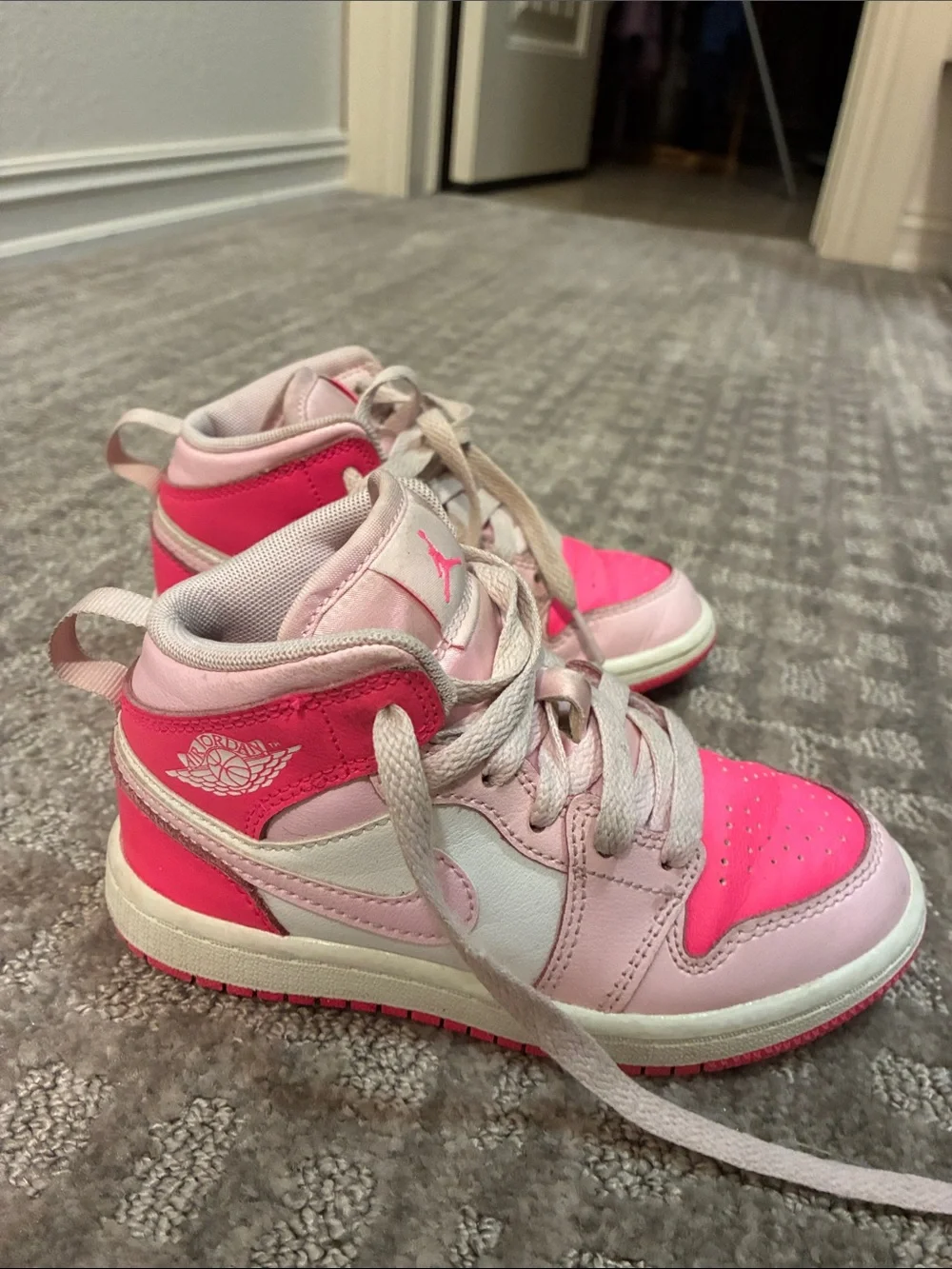Nike Air Jordan’s Kids' Pink and Hot Pink High-Top Sneakers